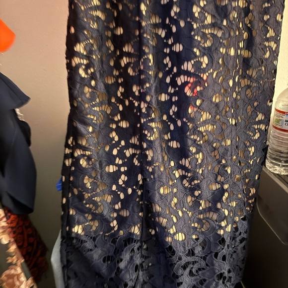 Adrianna Papell Navy and cream Lace Midi Dress - Picture 4 of 9